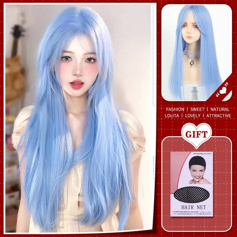 WTB Synthetic Long Straight Hair Black Lolita Wigs with Bangs for Women Fashion Female Cosplay Party Christmas Wigs Multicolor