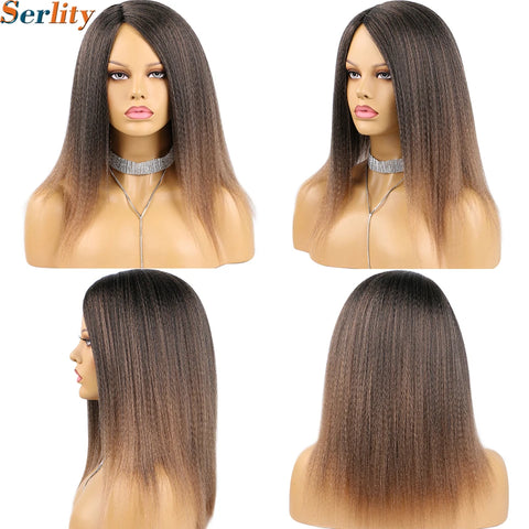 Yaki Kinky Straight Wig for Black Women 14 Inch Hair Natural Hairline Dreadlock Wig Kinky Curly Synthetic Hair Wigs Soft Fluffy