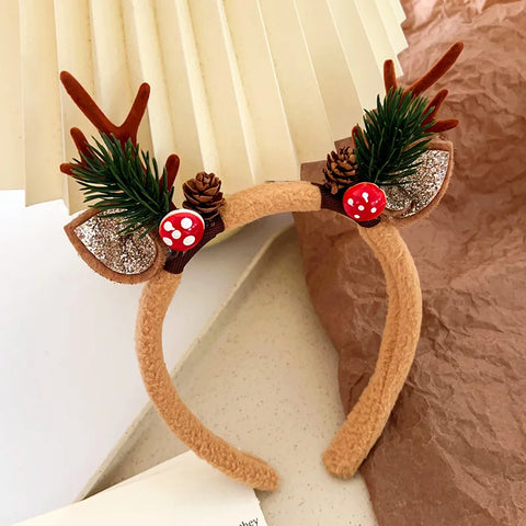 2025 New Cute Deer Horn Hair Band Children's Christmas Headwear Autumn and Winter Plush Headband Hair Clip Women's Jewelry