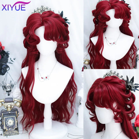 XIYUE Synthetic Long Straight Lolita Wig with Bang Red Ombre Black Cosplay Party Halloween Christmas Wavy Curly Harajuku Wig