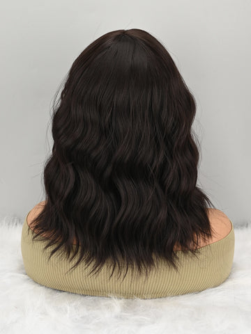 Natural Brown Synthetic Curly Wavy Bob Wig with Bangs for Women