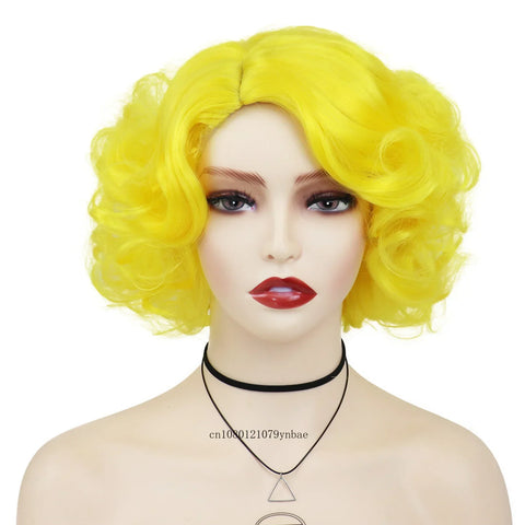 Synthetic Blue Short Big Curly Wigs for Women Girls Layered Wavy Bob Wig Cosplay Carnival Party Costume Halloween Lolita Wigs