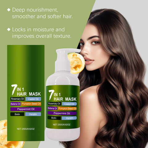 7-in-1 Hair Mask with Rosemary Castor Oil Biotin for Growth Strength Frizz Control Hydrate Hair Keratin Treatment Conditioner