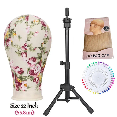 Soft Canvas Wig Head With Tripod Stand 22' Training Mannequin Canvas Head for Hairstyle Display DlY Making Wig Stand With Head