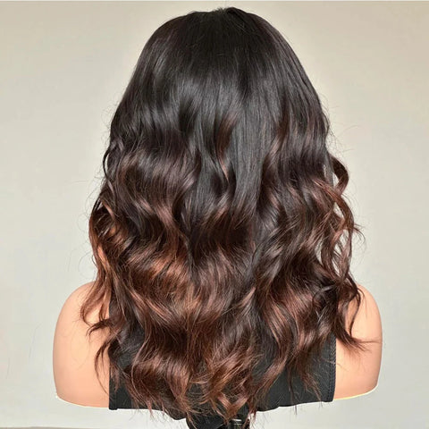 Ombre Brown Shoulder Length Human Hair Bob Wigs for Women Short Wavy 13x4 Lace Front Wig 16inch Pre Plucked Glueless Wig