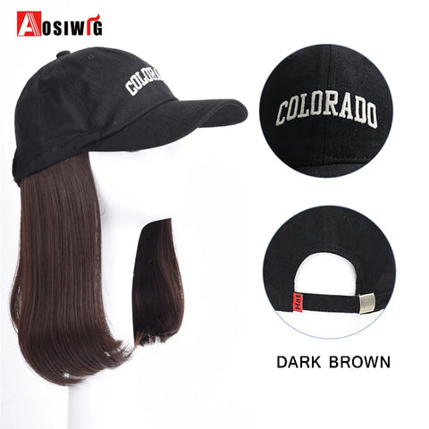 Long Wavy Synthetic Wig Baseball Rice White Cap With Hair Extensions Hat Wigs Natural Black Connect Wig Adjustable For Women