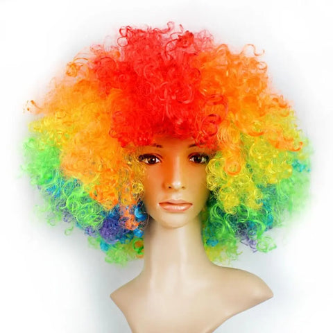 Unisex Adult Various Coloured Rainbow Circus Curly Black Afro Curly Wig Adult Fancy Dress Disco