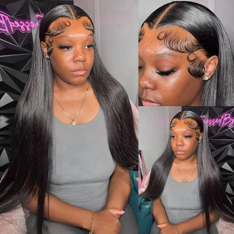 250 Density 13x4 13x6 HD Transparent Bone Straight 30 40 Inches Lace Front Human Hair Wigs Brazilian Frontal Wigs For Women