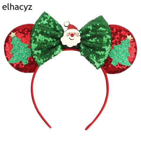2024 New Christmas Mickey Minnie Mouse Headband Women Disney Ear Hairband Kids Xmas Party Hair Accessories Hot Festival Cosplay