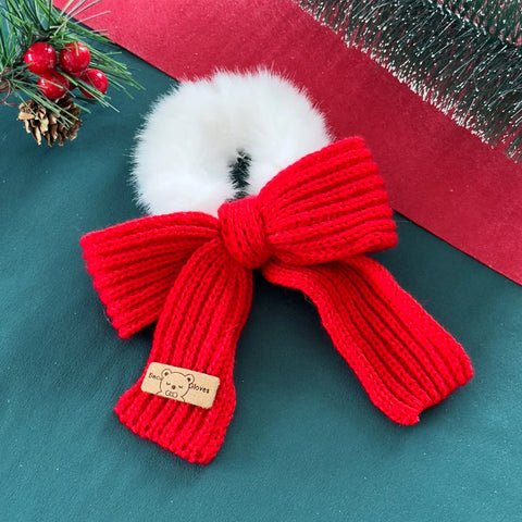 Christmas Headwear Autumn and Winter Knitted Wool Bow Hair Rope Girl's Sweet Large Hair Ring Head Rope Hair Rubber Band