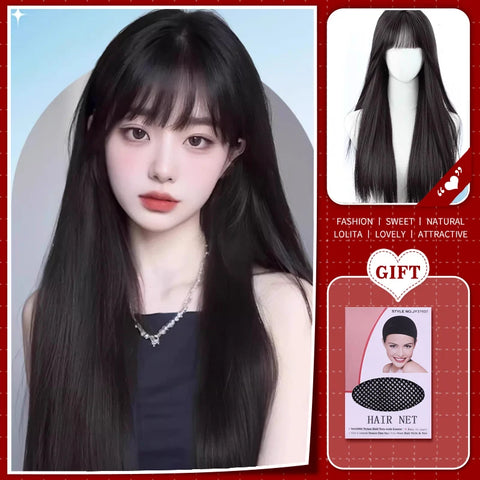 WTB Synthetic Long Straight Hair Black Lolita Wigs with Bangs for Women Fashion Female Cosplay Party Christmas Wigs Multicolor