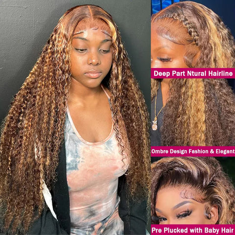 Highlight Wig Human Hair Curly Deep Wave Frontal Wig 13X6 13X4 Hd Lace Front Wigs P4/27 1B30 Brown Blonde Ombre Colored Wigs
