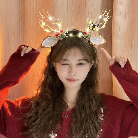 2025 Led Christmas Antler Headband Xmas Tree Hair Band with LED Lights Cosplay Headbands Party Christmas Hair Accessories