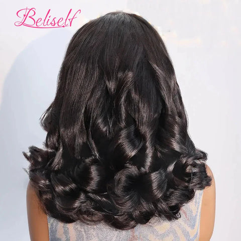 Pre-Styled Side Part Glueless Wigs Human Hair with Elastic Drawstring Ready to Wear Body Wave Short Bob Wig Pull Go Glueless Wig