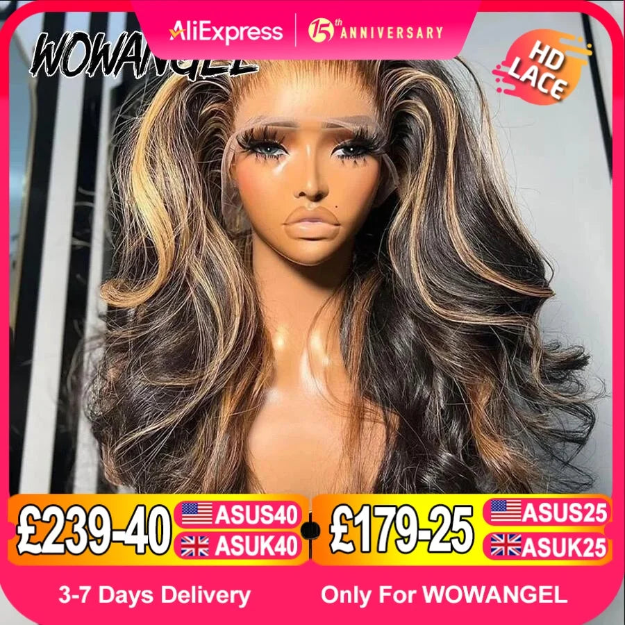 1B27 Highlight Colored Wig 13x6 HD Lace Frontal Human Hair Wig 34inch Body Wave Melt Skin 13x4 Full Frontal Wig Brazilian Hair
