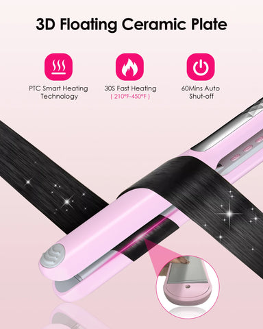 Flat Iron - Fast Heating Ceramic Hair Straightener with 1.4" Wide Floating Board, Adjustable Temperature (210℉-450℉)