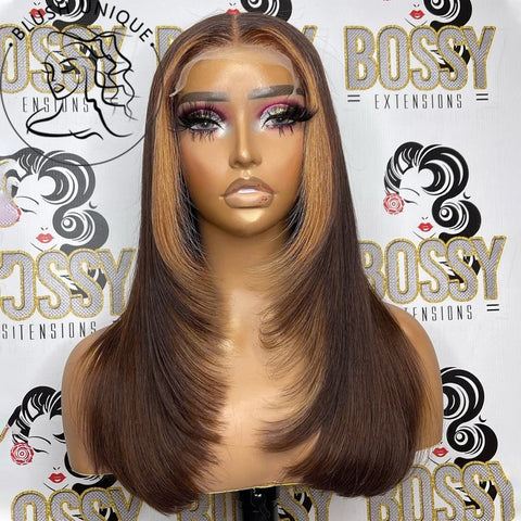 13X6 Dark Burgundy Straight Lace Front Wigs HD Layered Cut Lace Frontal Wig Synthetic Pre Plucked Glueless Lace Wigs For Women