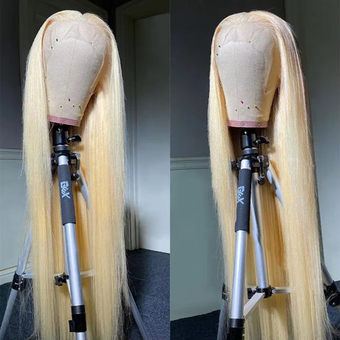 300% Density HD Transparent 613 Blonde Straight 13x7 Lace Front Human Hair Wigs For Women Brazilian Lace Frontal Wig Pre Plucked