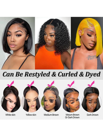Brazilian Straight Human Hair Wigs Short Bob Wig Cheap Transparent Lace Closure Wigs For Women Human Hair PrePlucked Hairline