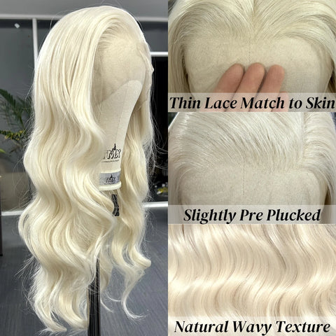 Platinum Blonde Long Wavy Synthetic Wig Free Part Loose Wave Natural Curly 13X4 Lace Front Wigs for Women Daily Party Cosplay