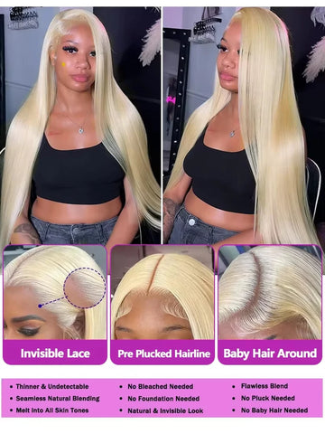 40 Inch 613 Blonde 13X6 Hd Lace Frontal Wig Straight Lace Front Wigs Human Hair 13X5 Lace Front Human Hair Wig For Women Rovess 