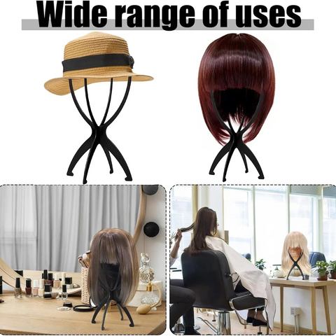 3pcs Black Portable Wig Head Stand For Women Collapsible Wig Holder Durable Wig Cap Display [3 Pack]