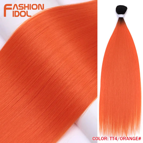 Yaki Straight Hair Extension Salon Natural Synthetic Hair Bundles Colorful High Temperature Fiber Ombre Blonde Fake Hair