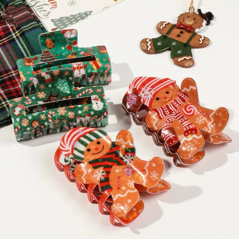 1/2Pcs Acrylic Christmas Hair Claw Clips for Women, Gingerbread Man Design Hair Jaw Clips Hair Accessories Holiday Gift Hair Pin