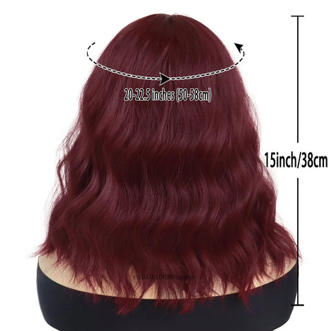 Synthetic Auburn Wig with Bangs for Women Girls Cosplay Halloween Party Lolita Use Short Wavy Curly Wigs Heat Resistant Fiber