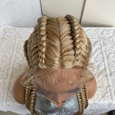 Synthetic Lace Front Wig Braided Wigs With Baby Hair 32 Inches 4 Twist Cornrow Braids Cosplay DIY Wig Synthetic Crochet Braids