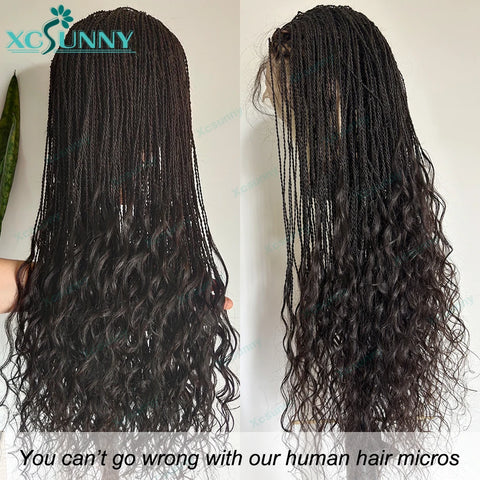 Full Lace Twist Braid Wig Human Hair Micro Twist Wig With Curly Ends Baby Hair Pre Plucked Hairline For Women