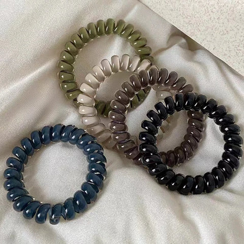 5Striped Spiral Hair Ties Set | Telephone Coil Hair Tie | Elastic Hair Bands