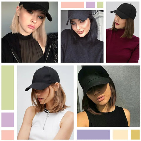 H&STAR Synthetic Short Straight Wig Heat Resistant Fiber Stylish Girls' Baseball Hat Wig with Natural  Hair Peaked Cap