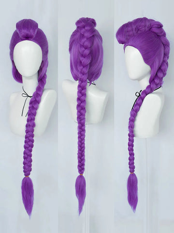 Halloween Christmas Women's Cosplay Wig Synthetic Wig, Extra Long  Purple Fake Hair with Detachable Clip on Plait Braided