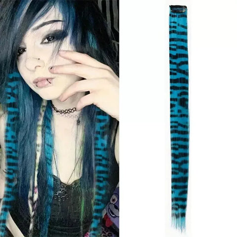 Stripe Printed Hair Colorful Long Straight Hair Pieces Synthetic Clip-in Hair Extensions for Daily Use Party Halloween