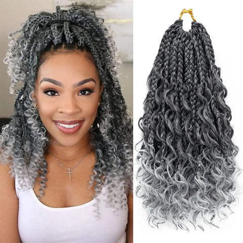 8 Packs Synthetic 12 Inch Goddess Box Braids Crochet Hair Boho Box Braids With Curl Ends Hair Extensions for Women Black