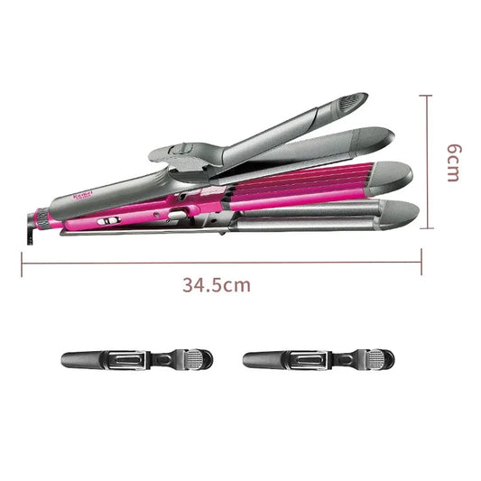 Kemei 4 in 1 Hair Straightener Crimper Hair Wand Curler Flat and Curling Iron Women Hair Styling Waver Adjustable Temperature