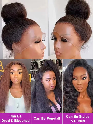 300% Density Kinky Yaki Straight 13x6 HD Lace Front Human Hair Wigs 30 40 Inch 360 Full Lace Frontal Wig for Women Preplucked