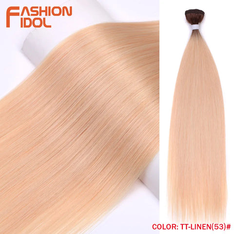 Yaki Straight Hair Extension Salon Natural Synthetic Hair Bundles Colorful High Temperature Fiber Ombre Blonde Fake Hair
