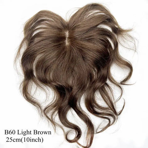 10inch Short Body Wavy Human Hair Toppers for Women Clip In Curly Hairpieces Extensions Increase Hair Volume Mild Brown Non-Remy