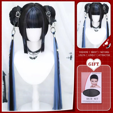 WTB Synthetic Long Straight Hair Black Lolita Wigs with Bangs for Women Fashion Female Cosplay Party Christmas Wigs Multicolor
