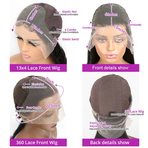 13x6 Kinky Straight HD Lace Front Human Hair Wigs Yaki Straight 360 Full Lace Frontal Wigs For Women Pre Plucked 300 Density