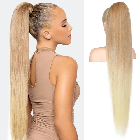 36 inch Drawstring Ponytail Extension Synthetic Black Long Lightweight Full Natural Curly Fake Tail Multi Layered Hairpiece