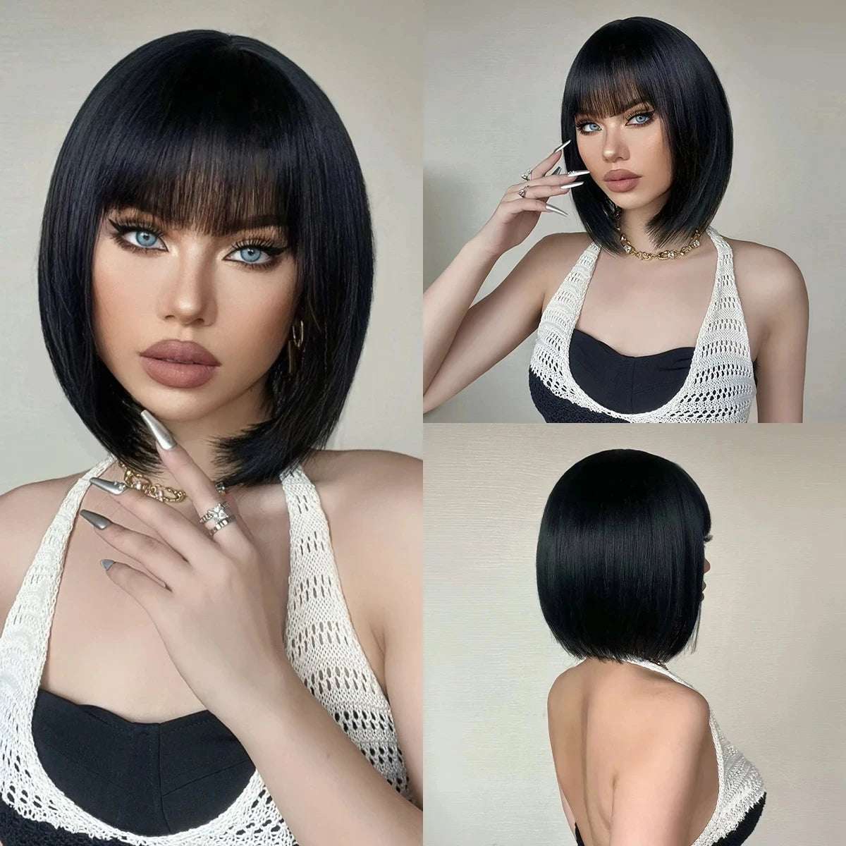Short Bob Burgundy Straight Synthetic Wig with Bangs Wine Red Fake Hair for Cosplay Women Party Daily Use Heat Resistant Wigs