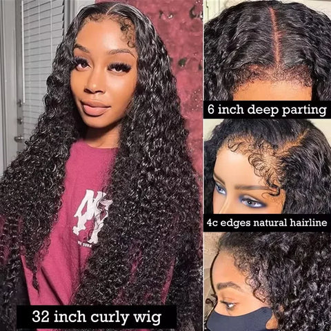 4C Edges Afro Wig Kinky Curly 13x6 HD Lace Frontal Wig 100% Curly Glueless Wig Human Hair 250%13x4 HD Lace Front Human Hair Wigs