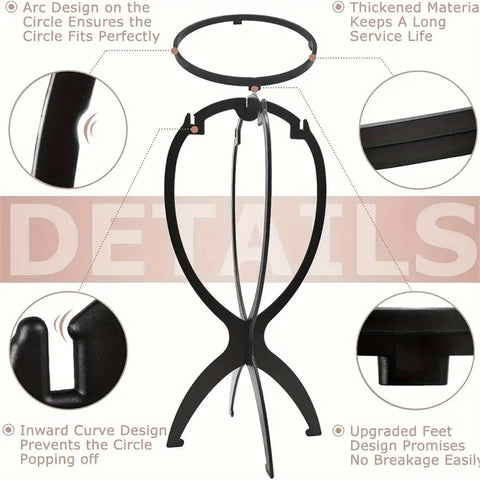 3pcs Stable Wig Stand Collapsible Hairpiece Holder For All Wigs and Hats Display Styling Tool for Haircut Training and Home Use