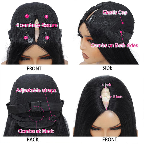 V Part Wig Human Hair Half Wig Body Wave 250 Density U Part Wig With Elastic Drawstring Wigs for Women on Sale No Glue Side Part