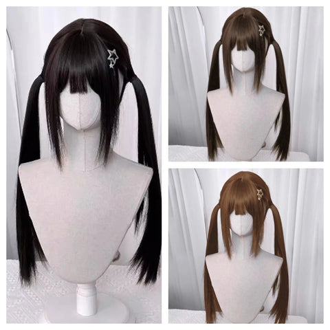 Synthetic wig Lolita cosplay double ponytail long straight hair anime game cosplay hair extensions Halloween Christmas dress up