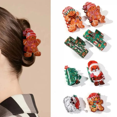 1/2Pcs Acrylic Christmas Hair Claw Clips for Women, Gingerbread Man Design Hair Jaw Clips Hair Accessories Holiday Gift Hair Pin