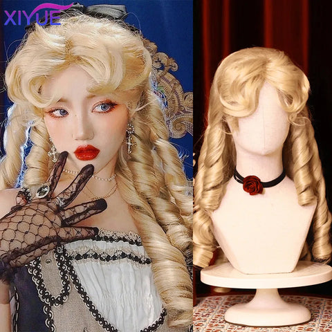 XIYUE Synthetic Long Straight Lolita Wig with Bang Red Ombre Black Cosplay Party Halloween Christmas Wavy Curly Harajuku Wig